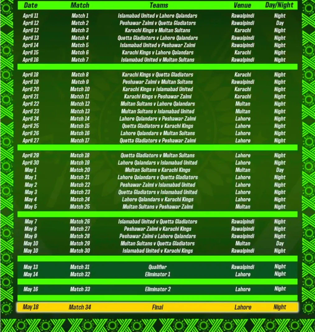 PSL-SCHEDULE-2025-PSL-X-Fixtures-HBL-PSL-10-Fixtures PSL 10 Schedule 2025 PSL 10 Fixtures